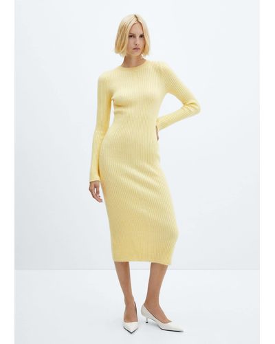Mango Knit Midi Dress - Yellow