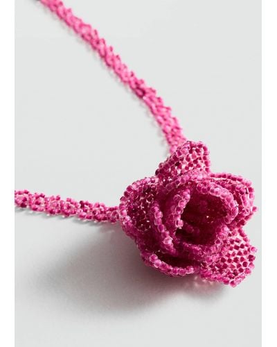 Mango Flower Crystal Necklace Neon - Pink