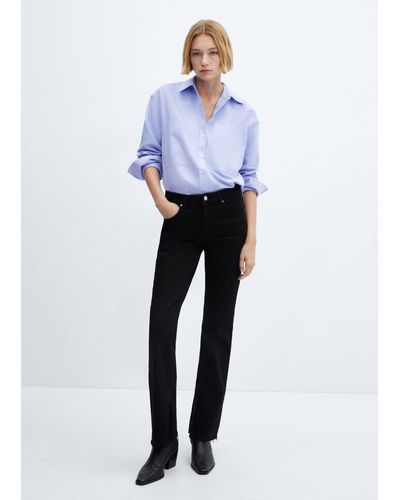 Mango Medium-rise Straight Jeans With Slits Black - Blue