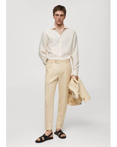 Mango Slim-fit Linen Shirt - Natural