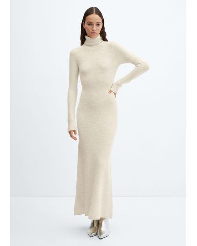 Mango Knitted Turtleneck Dress - White