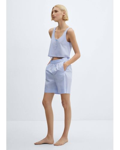 Mango Cotton Pyjama Shorts With Elastic Waist Sky - Blue