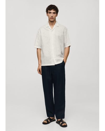 Mango Relaxed Fit 100% Cotton Embroidered Shirt Off - White