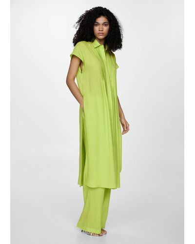 Mango Shirt Dress With Slits - Green