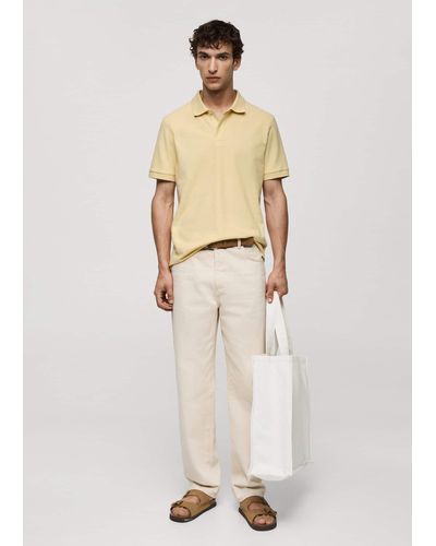 Mango 100% Cotton Pique Polo Shirt Pastel - Natural
