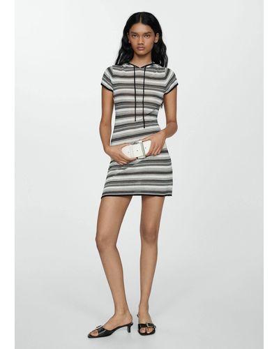 Mango Hooded Striped Dress - White