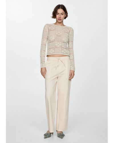 Mango Straight Jeans With Elastic Waist Off - White