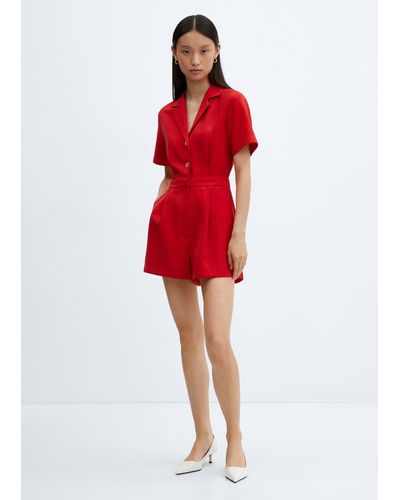 Mango Short Jumpsuit With Pleat Detail - Red