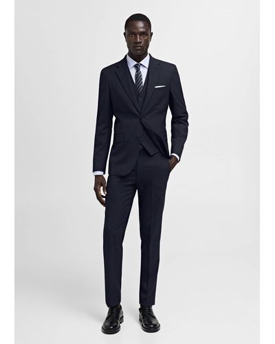 Mango Slim Fit Suit Vest In Stretch Fabric Dark - Blue