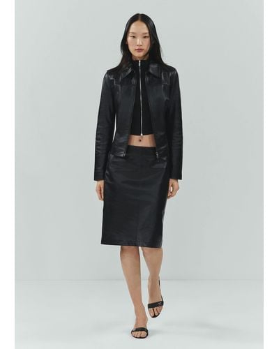 Mango 100% Leather Midi Skirt - Black
