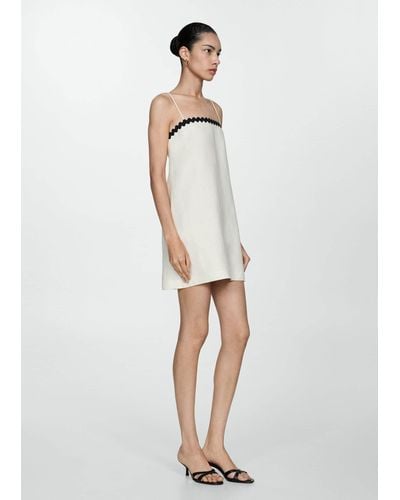 Mango Linen Dress With Contrasting Details - White