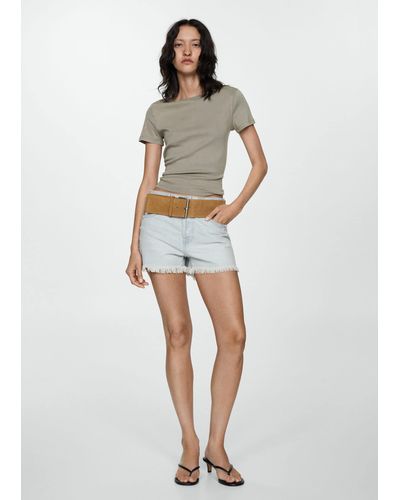 Mango Denim Shorts With Frayed Hem Light - White