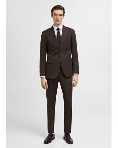 Mango Slim Fit Linen And Cotton Suit Jacket - Black