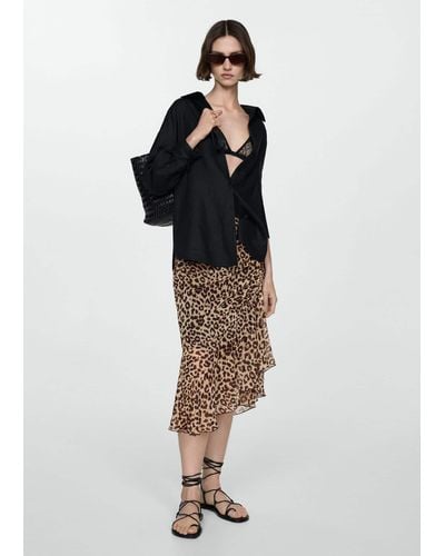 Mango Leopard Gathered Skirt - Black