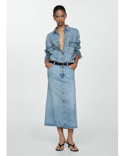Mango Slit Denim Skirt Medium - Blue