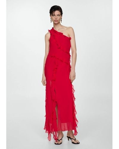 Mango Asymmetric Ruffled Dress - Red
