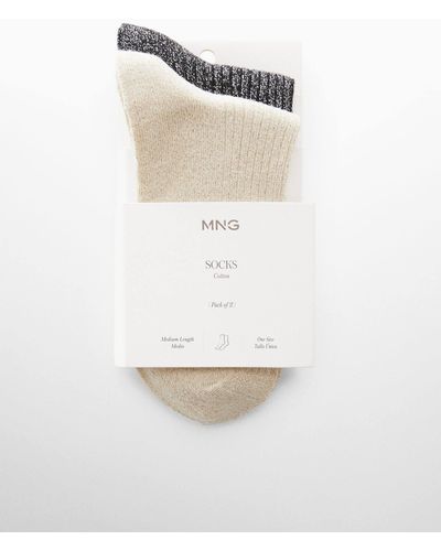 Mango 2 Pack Lurex Socks - White