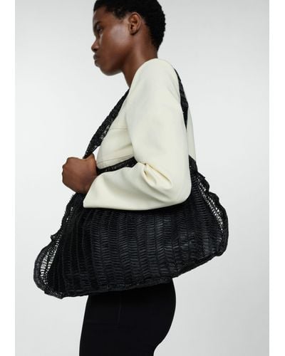 Mango Mesh Pattern Shopper Bag - Black