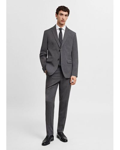 Mango Slim-fit Textured Cotton Suit Shirt - Grey