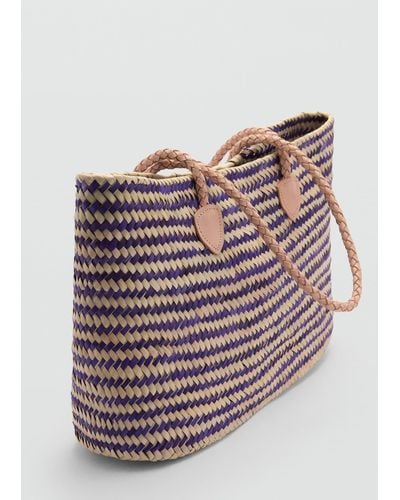 Mango Shopper Bag Leather Handles - Purple