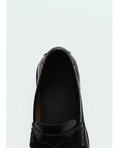 Mango Aged-leather Loafers - Black