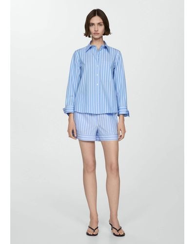 Mango 100% Cotton Striped Shirt Sky - Blue
