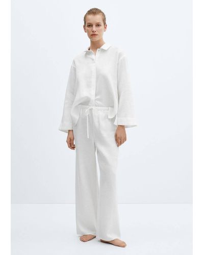Mango Pantaloni pigiama 100% lino - Bianco