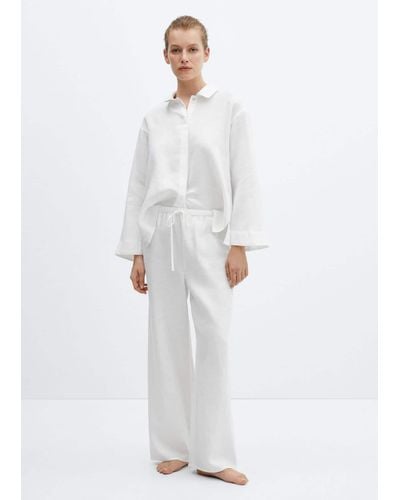 Mango 100% Linen Pyjama Trousers - White