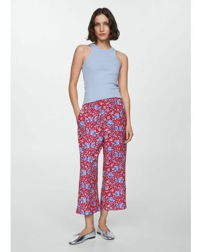 Mango Floral Print Culotte Trousers - Red