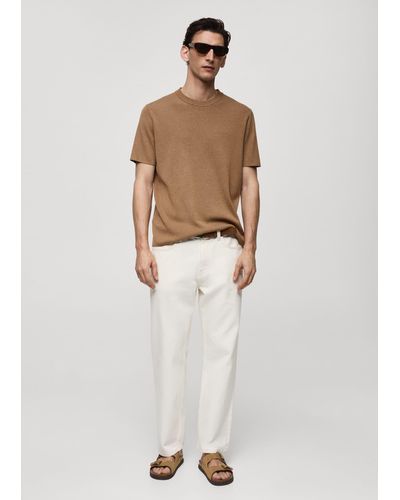 Mango Knit Cotton T-shirt Medium - White