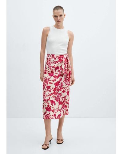 Mango Floral-print Wrap Skirt Coral - Red