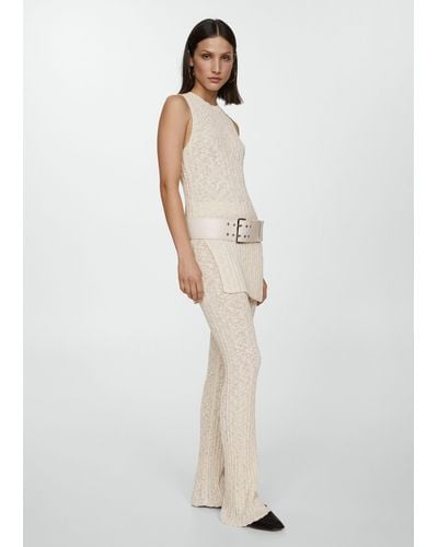 Mango Flared Ribbed Knitted Trousers Light/pastel - White