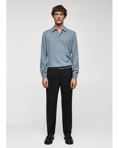 Mango Long-sleeved Cotton Jersey Polo Shirt China - Blue