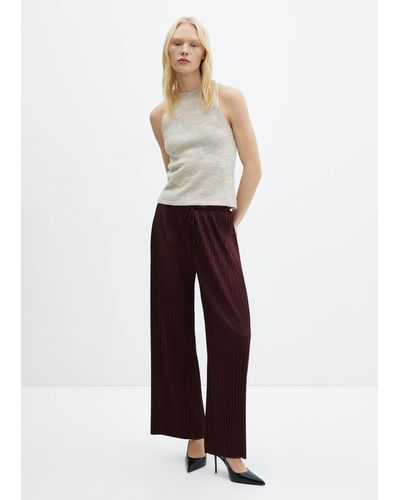 Mango Pleated Straight Trousers - Red