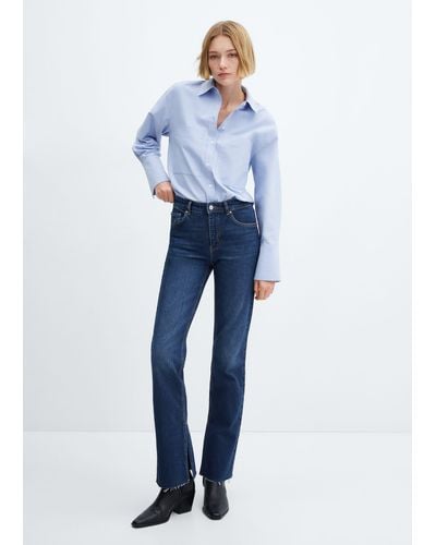 Mango Medium-rise Straight Jeans With Slits Dark - Blue