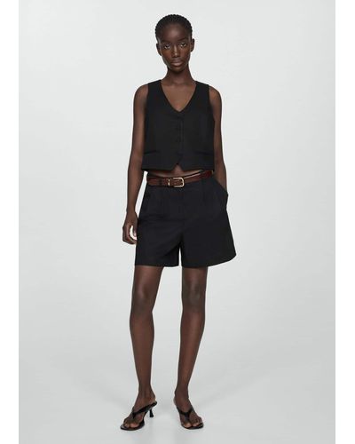 Mango Linen-blend Bermuda Plated Shorts - Black