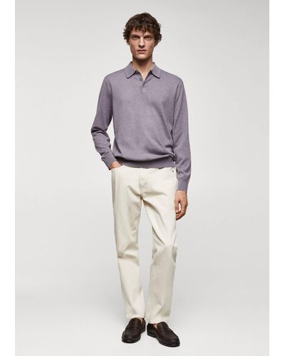 Mango Long-sleeved Cotton Jersey Polo Shirt - Purple