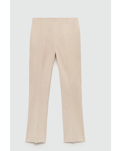 Mango Linen Flare Trousers - Natural