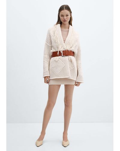 Mango Fringed Knit Cardigan - Natural