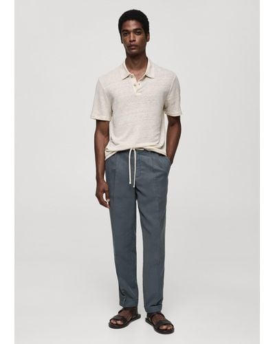 Mango Slim Fit 100% Linen Polo Shirt - White