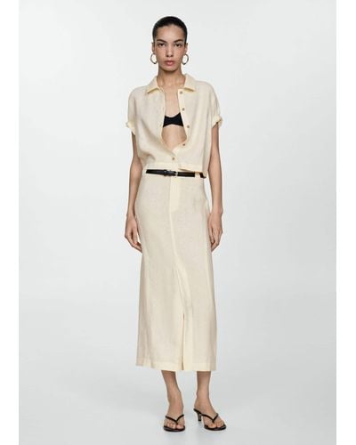 Mango Linen Skirt With Slit Pastel - White
