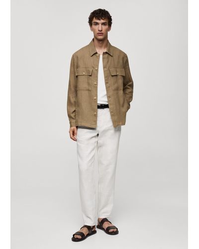 Mango 100% Linen Overshirt With Pockets - White