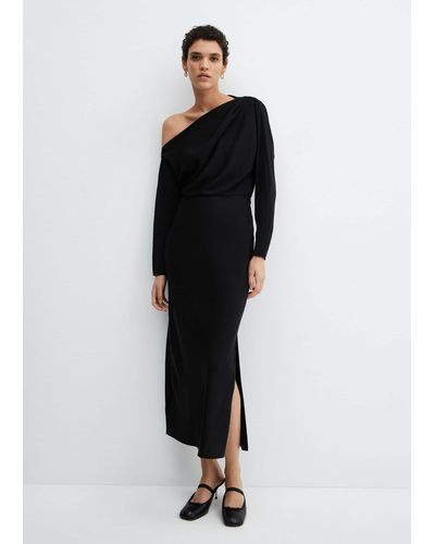 Mango Asymmetrical Dress With Slit - Black