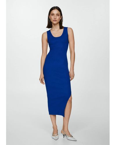 Mango Ribbed Long Dress Vibrant - Blue