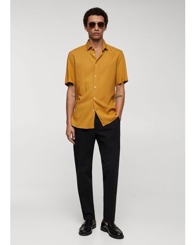 Mango Mirco-print Short Sleeve Shirt - Natural