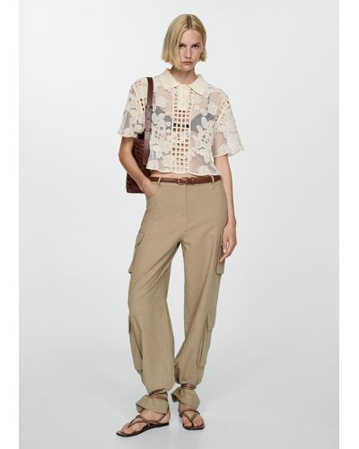 Mango Embroidered Blouse With Openwork Details - Natural