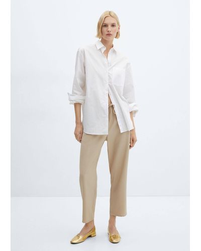 Mango Flowy Straight-fit Trousers With Bow - White