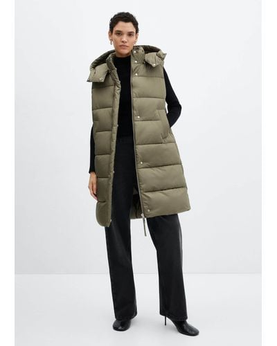 Mango Quilted Gilet With Hood - Natural