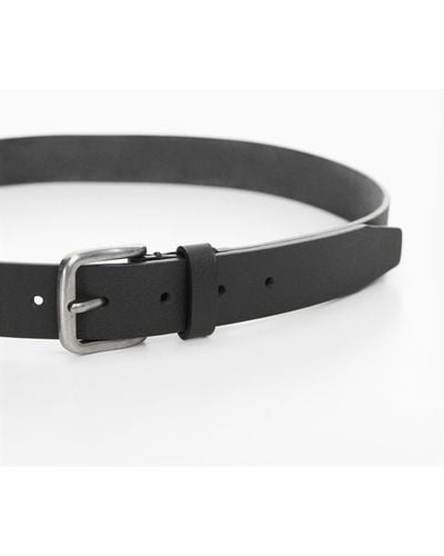Mango Leather Belt With Square Buckle - Black