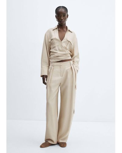 Mango Pleated Cargo Trousers - Natural
